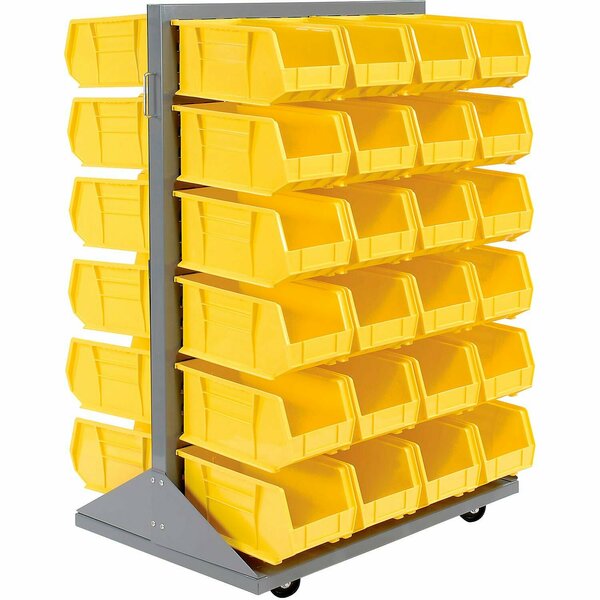 Global Industrial Double Sided Mobile Floor Rack w/ 48F Yellow Bins, 36inW x 25-1/2inD x 55inH 550180YL